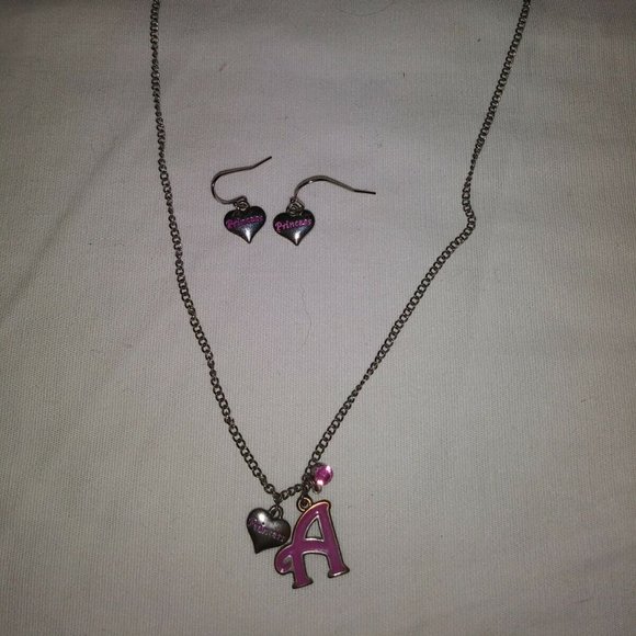 Accessories - PINK LETTER "A" w/PRINCESS CHARM NECKLACE AND PRINCESS CHARM EARRINGS CA 00691